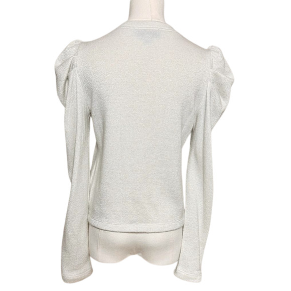 CeCe Silver Sparkle Off White Puff Sleeve Sweater Medium Holiday - Picture 3 of 6